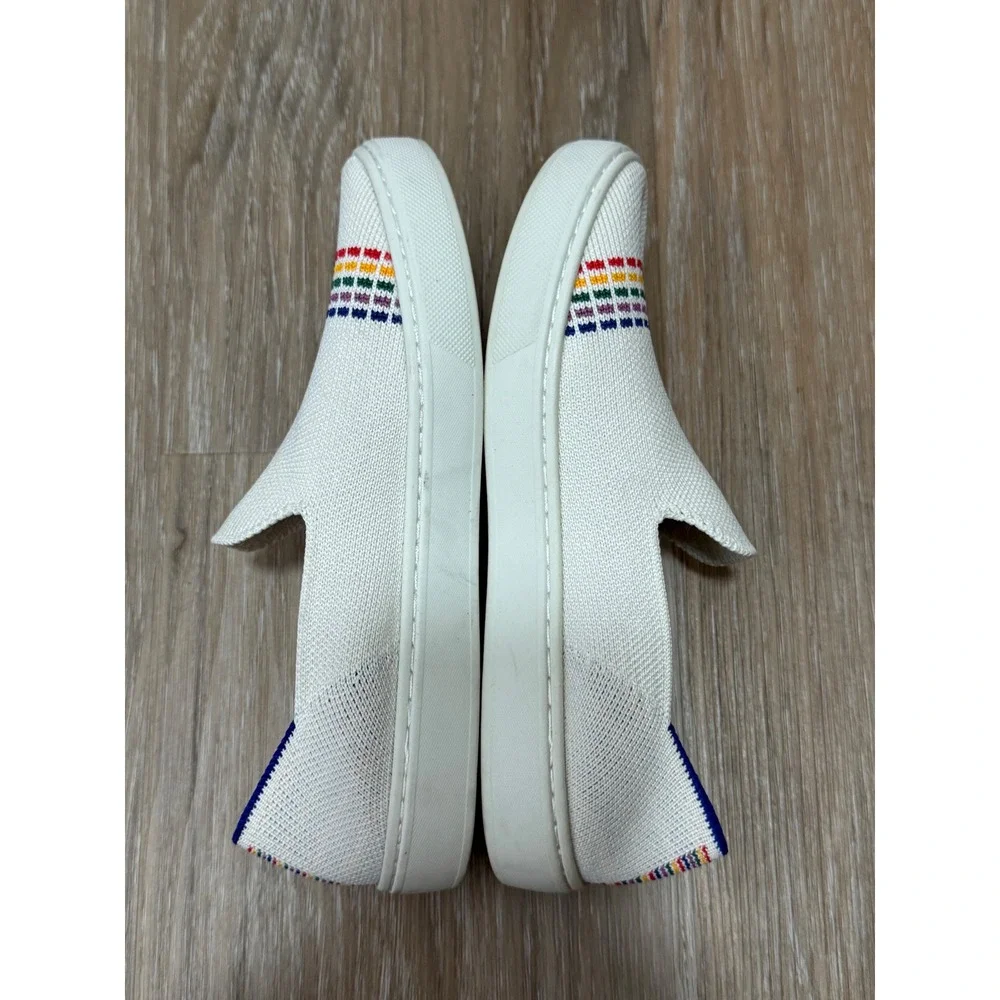 Rothys Kids Slip On Sneaker Bright White Rainbow Stripe Size 3